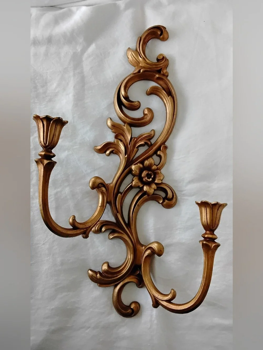 Vtg Syroco Ornate Gold Floral Wall Hook Candle Sconce